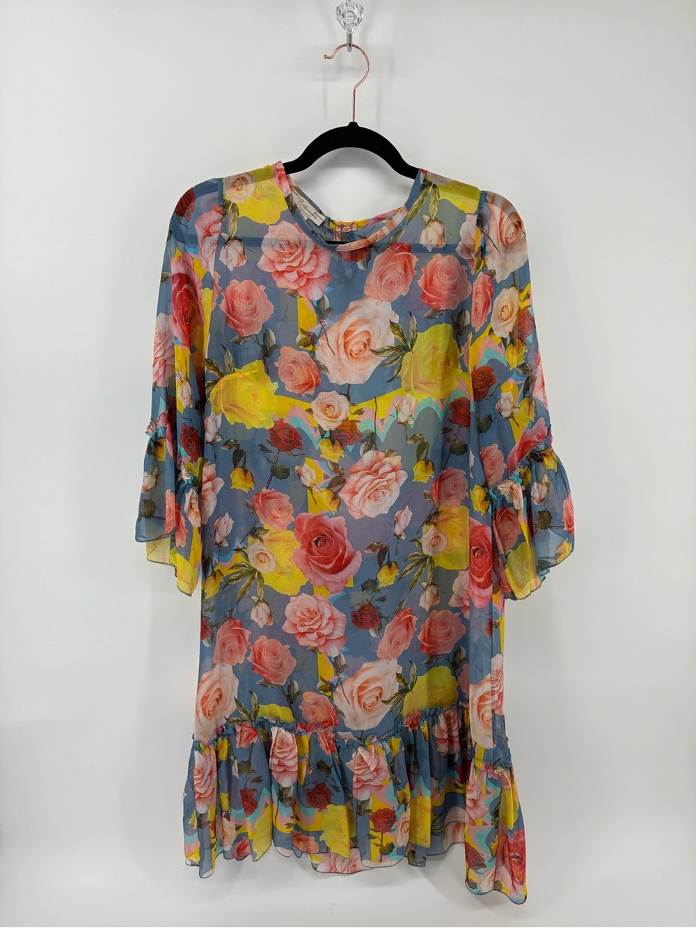 Bellambia Made in Italy Sheer Floral Blue Dress